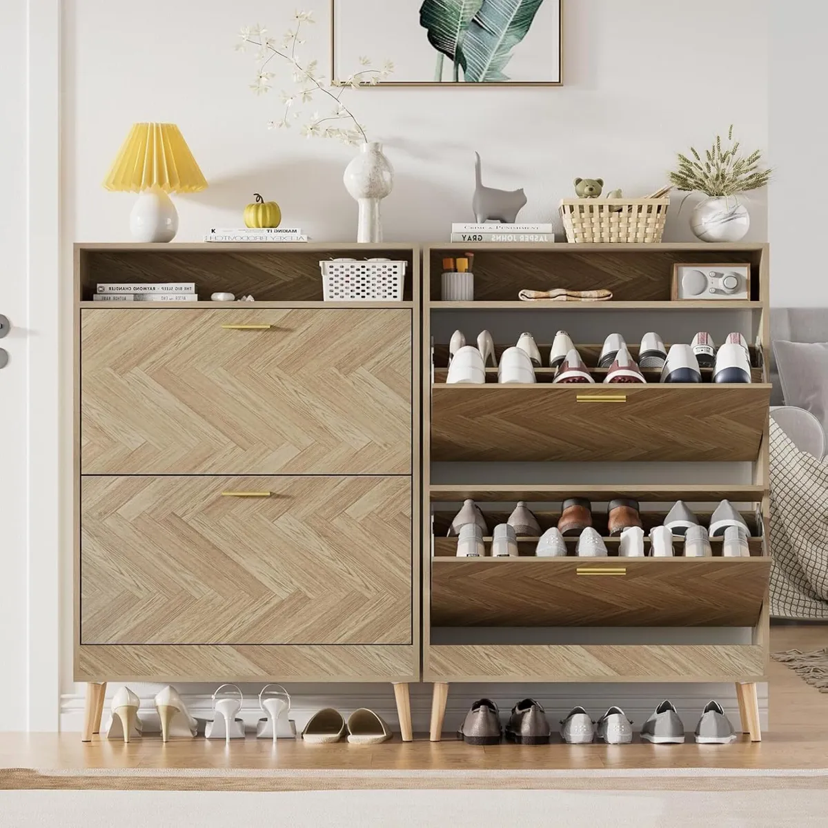 Shoe Storage Cabinet Narrow Shoes Cupboard with 2 - Image 3