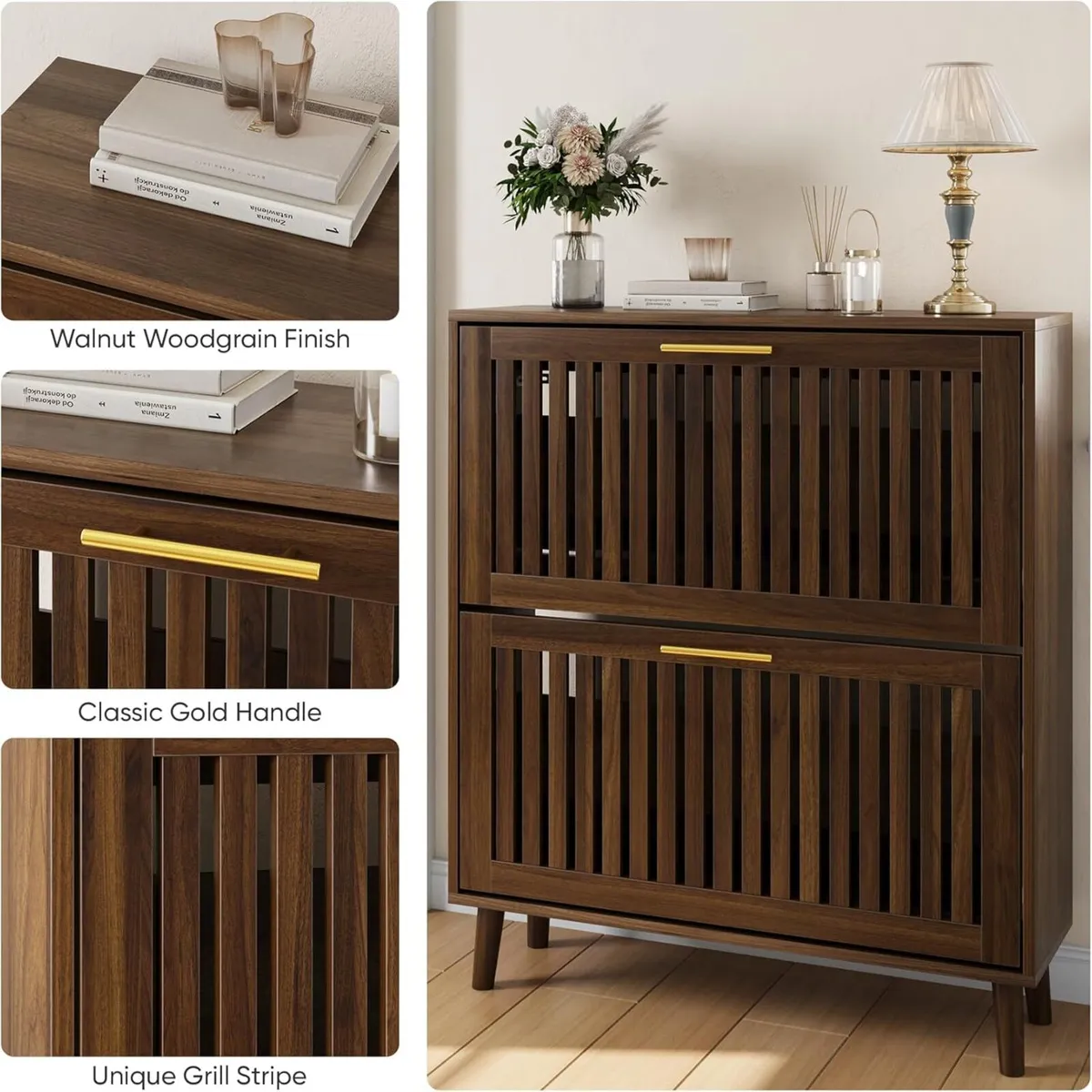 Shoe Storage Cabinet with 2 Flip Slatted Drawers - Image 3