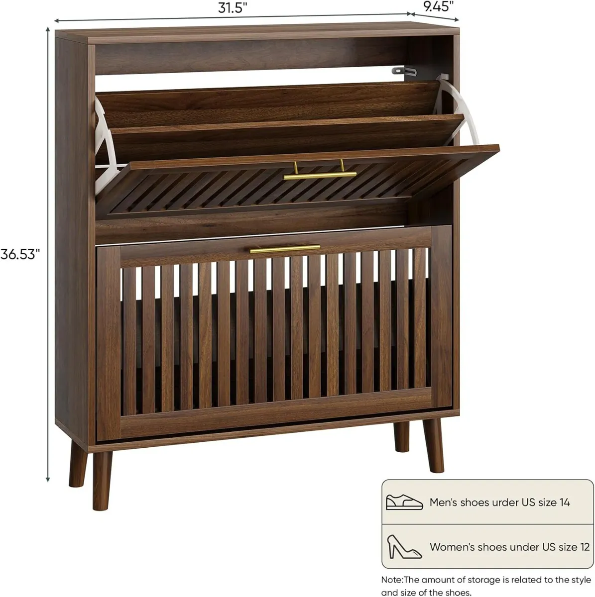 Shoe Storage Cabinet with 2 Flip Slatted Drawers - Image 2