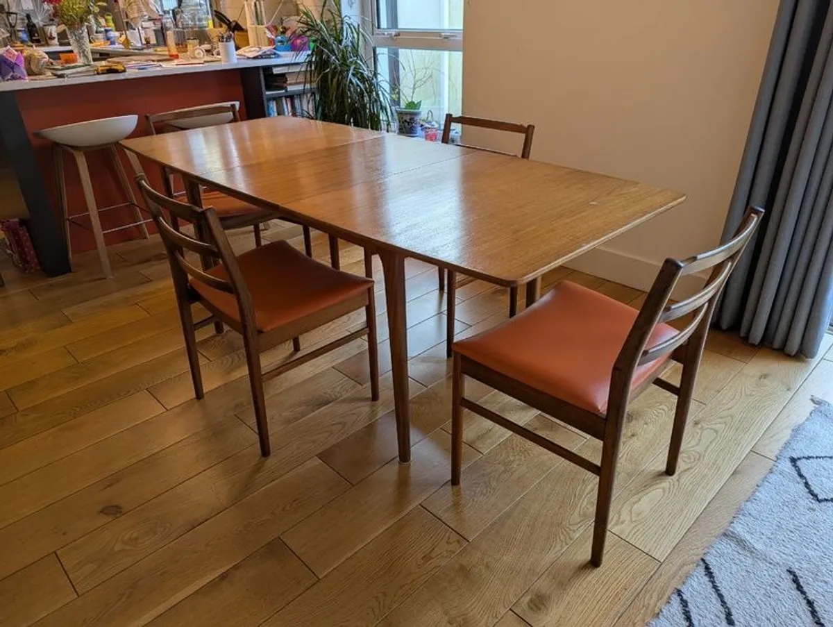 Mid century McIntosh teak extending dining table and 4 teak dining chairs. - Image 2