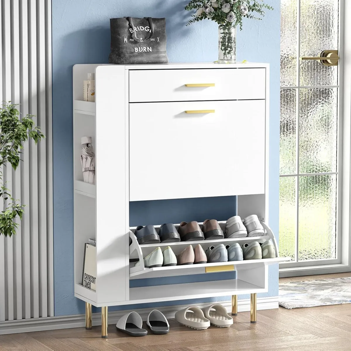 Shoe Storage Cabinet Modern with 2 Flip Hidden - Image 1