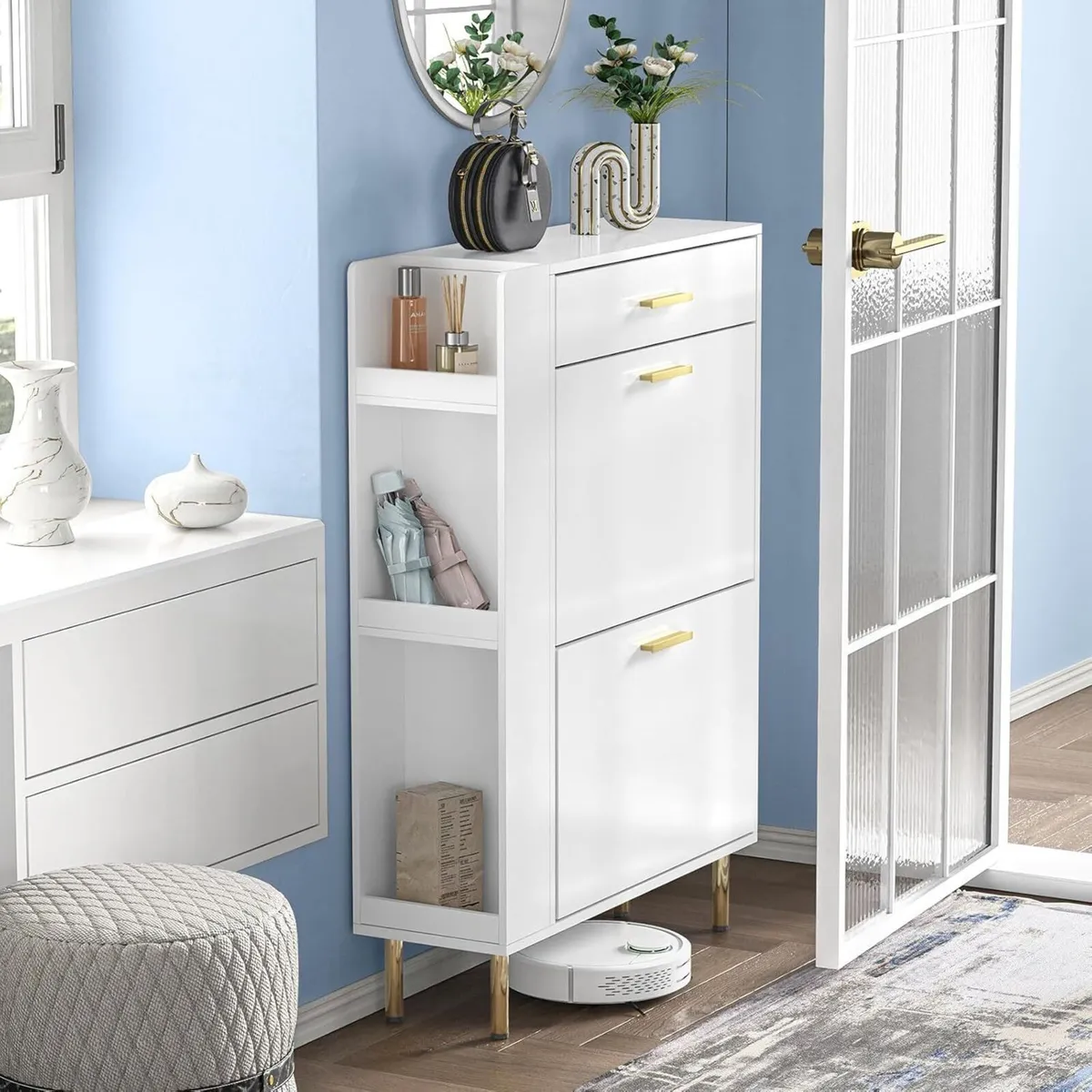 Shoe Storage Cabinet Modern with 2 Flip Hidden - Image 3