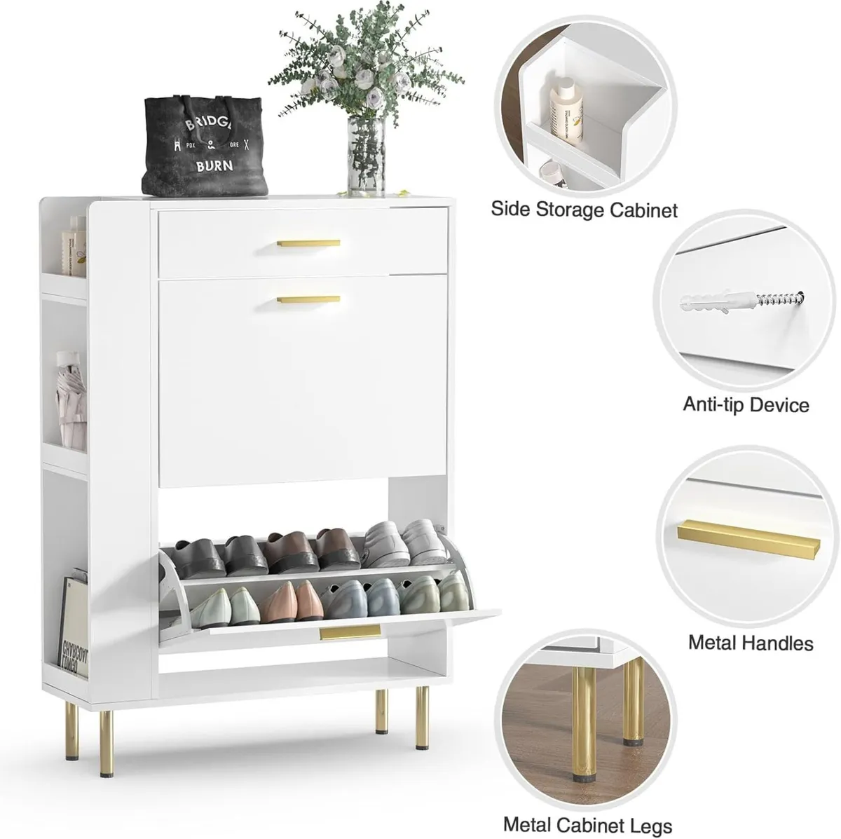 Shoe Storage Cabinet Modern with 2 Flip Hidden - Image 4