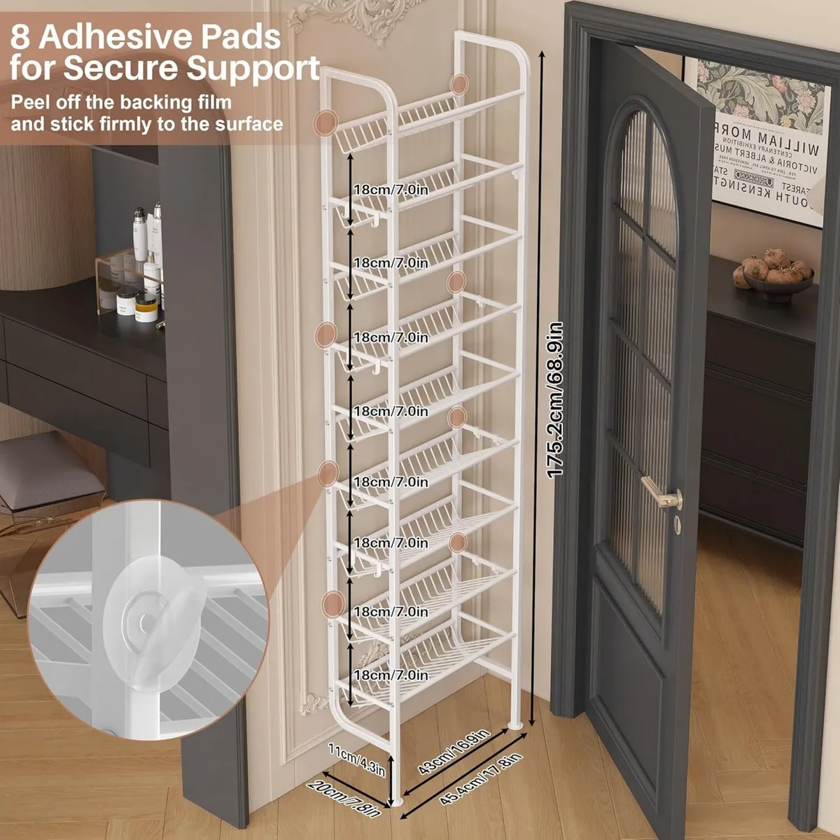 Narrow Shoe Rack Over the Door 9 Tier Storage - Image 2