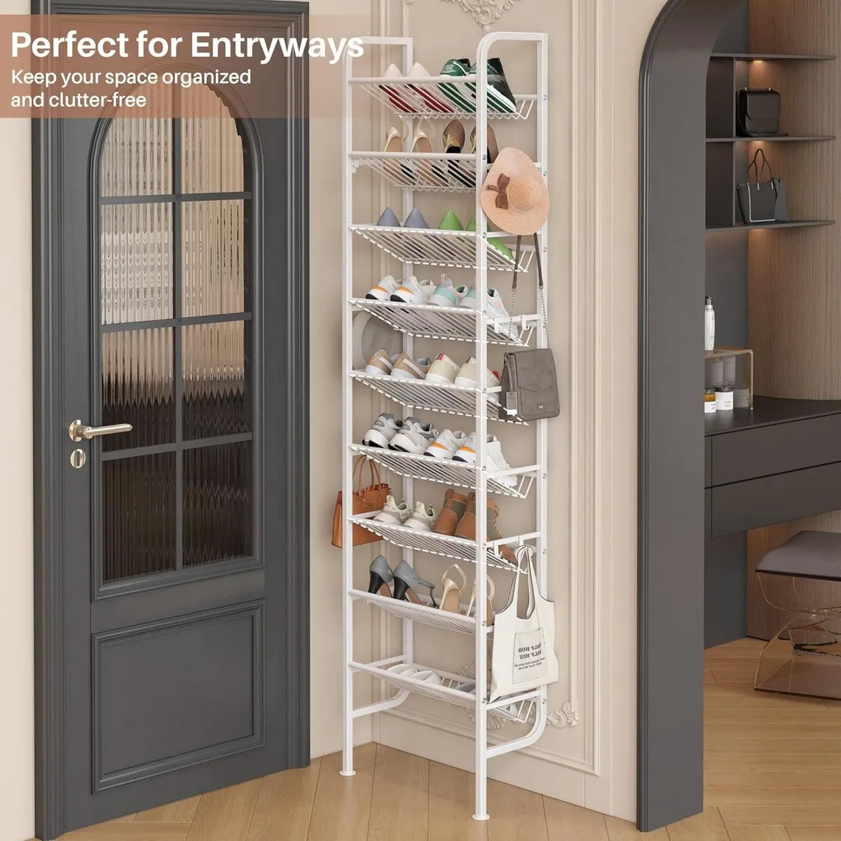 Narrow Shoe Rack Over the Door 9 Tier Storage - Image 3