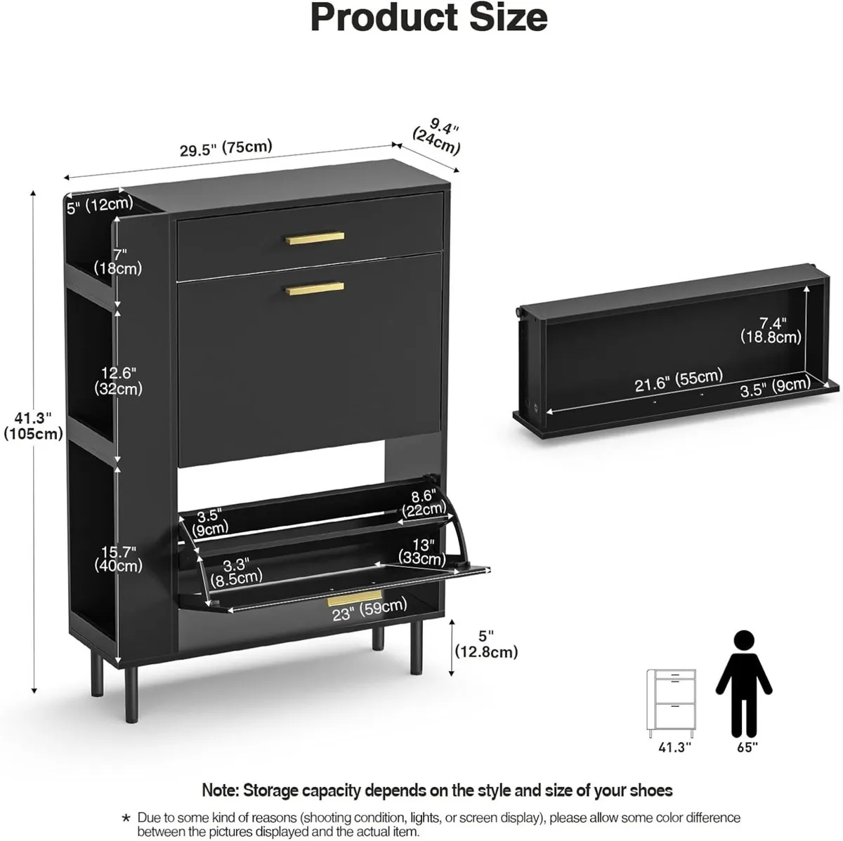 Wooden Shoe Storage Cabinet with 2 Flip Drawers - Image 2