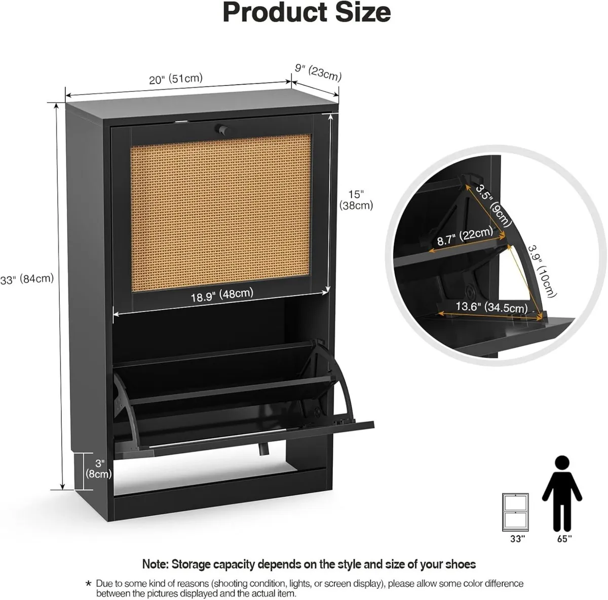 Rattan Shoe Cabinet 84 x 51 23 cm 2 Flip Drawer - Image 3