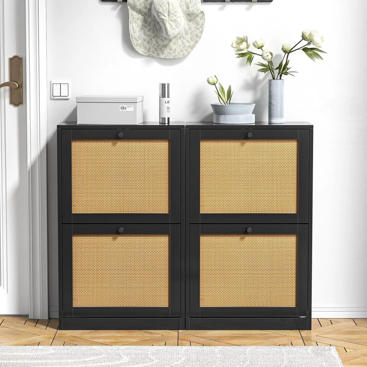 Rattan Shoe Cabinet 84 x 51 23 cm 2 Flip Drawer - Image 4