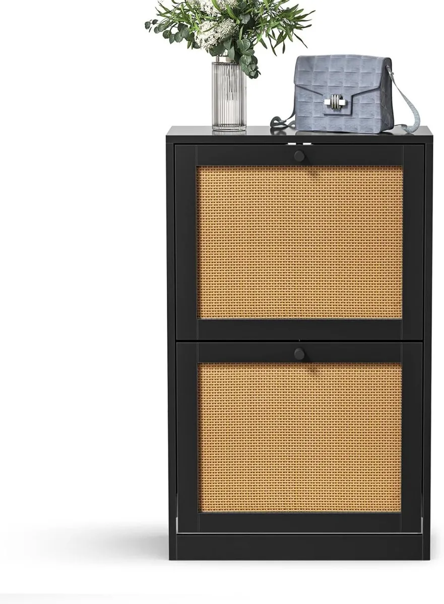 Rattan Shoe Cabinet 84 x 51 23 cm 2 Flip Drawer - Image 1