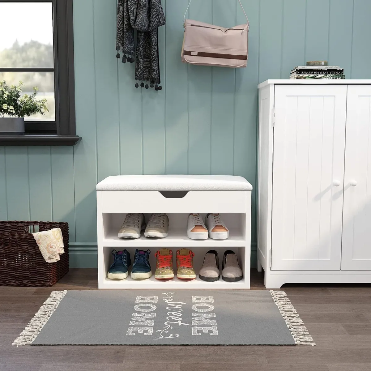 Shoe Storage Bench Cabinet with Seat 60 x 30 43 - Image 2