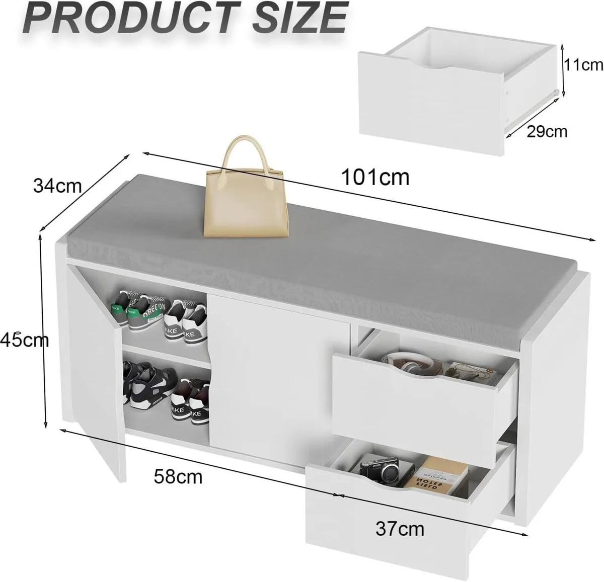 Hallway Storage Bench Long Shoe with Drawers and - Image 2