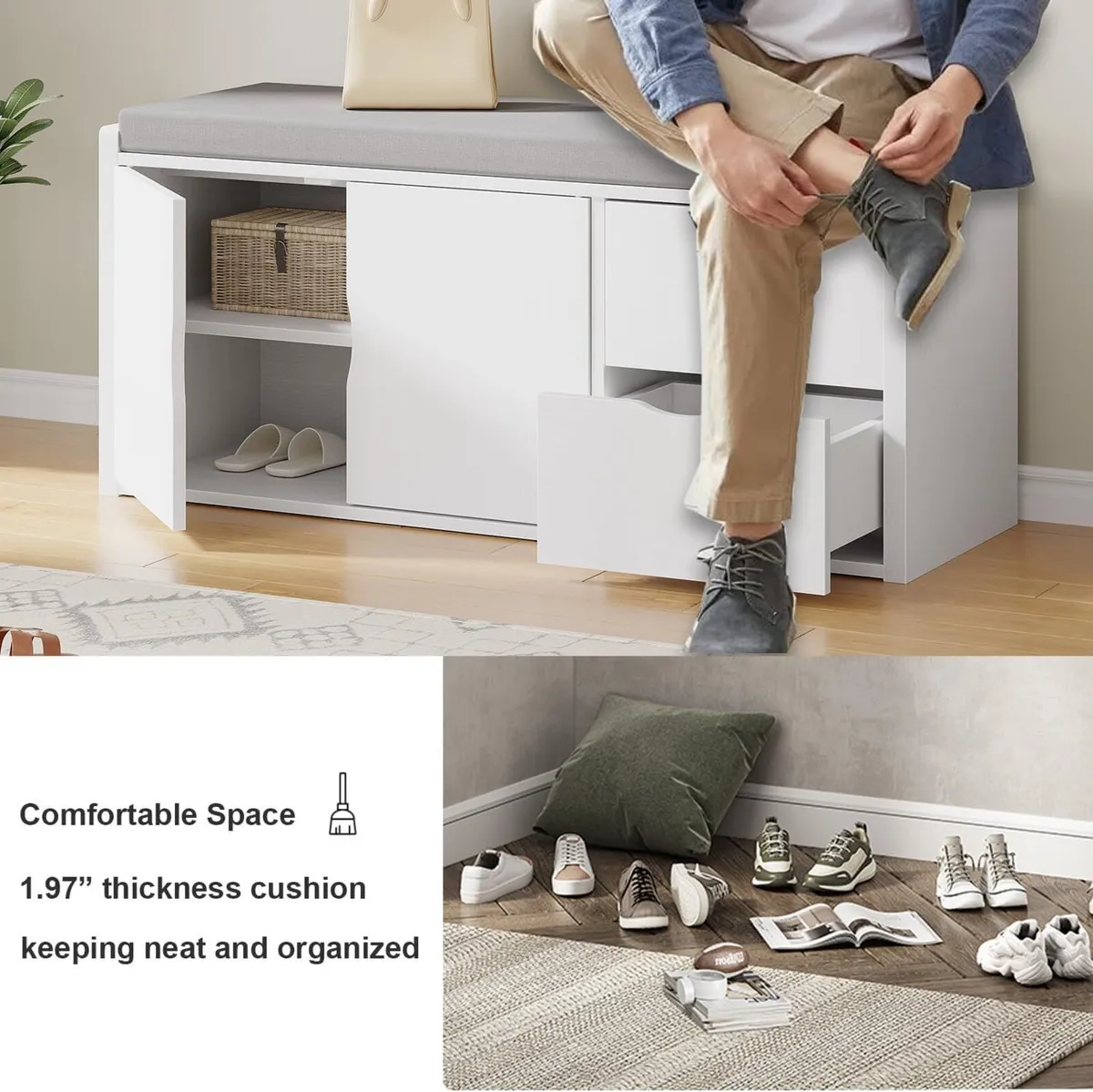 Hallway Storage Bench Long Shoe with Drawers and - Image 3