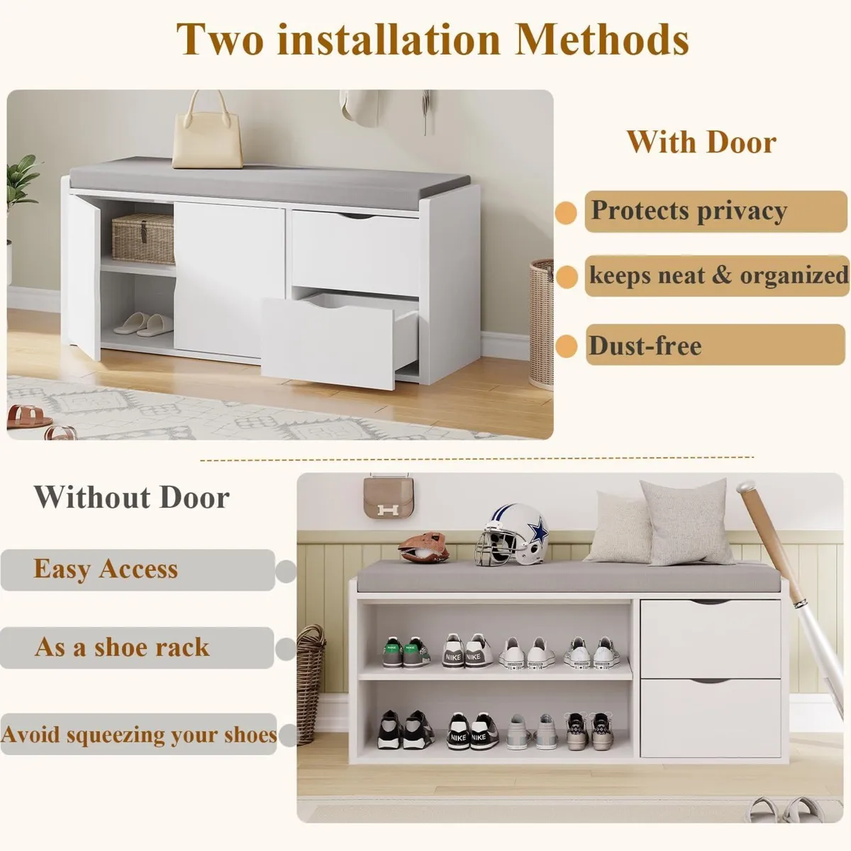 Hallway Storage Bench Long Shoe with Drawers and - Image 4