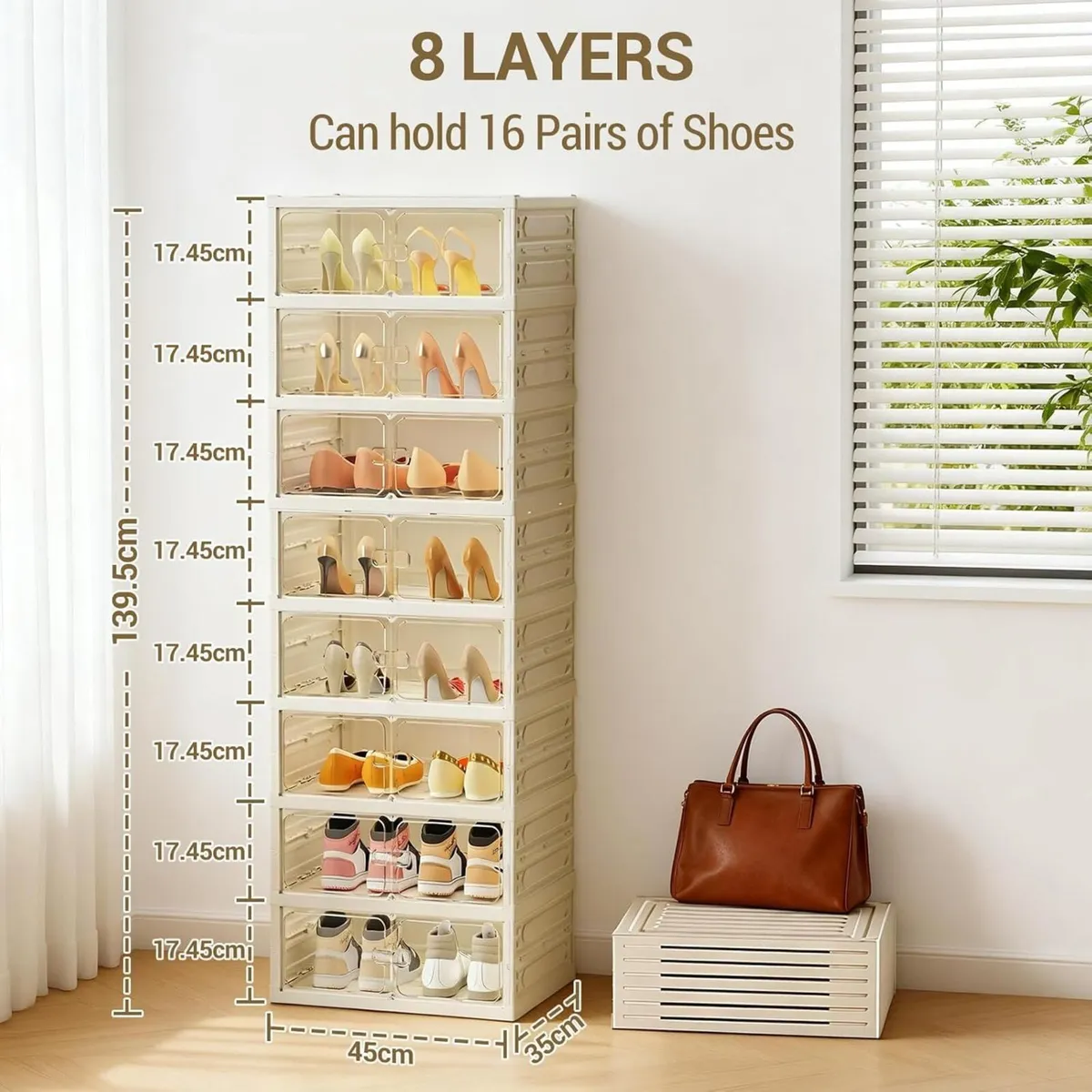 8 Tiers Foldable Shoe Storage Box Plastic - Image 3