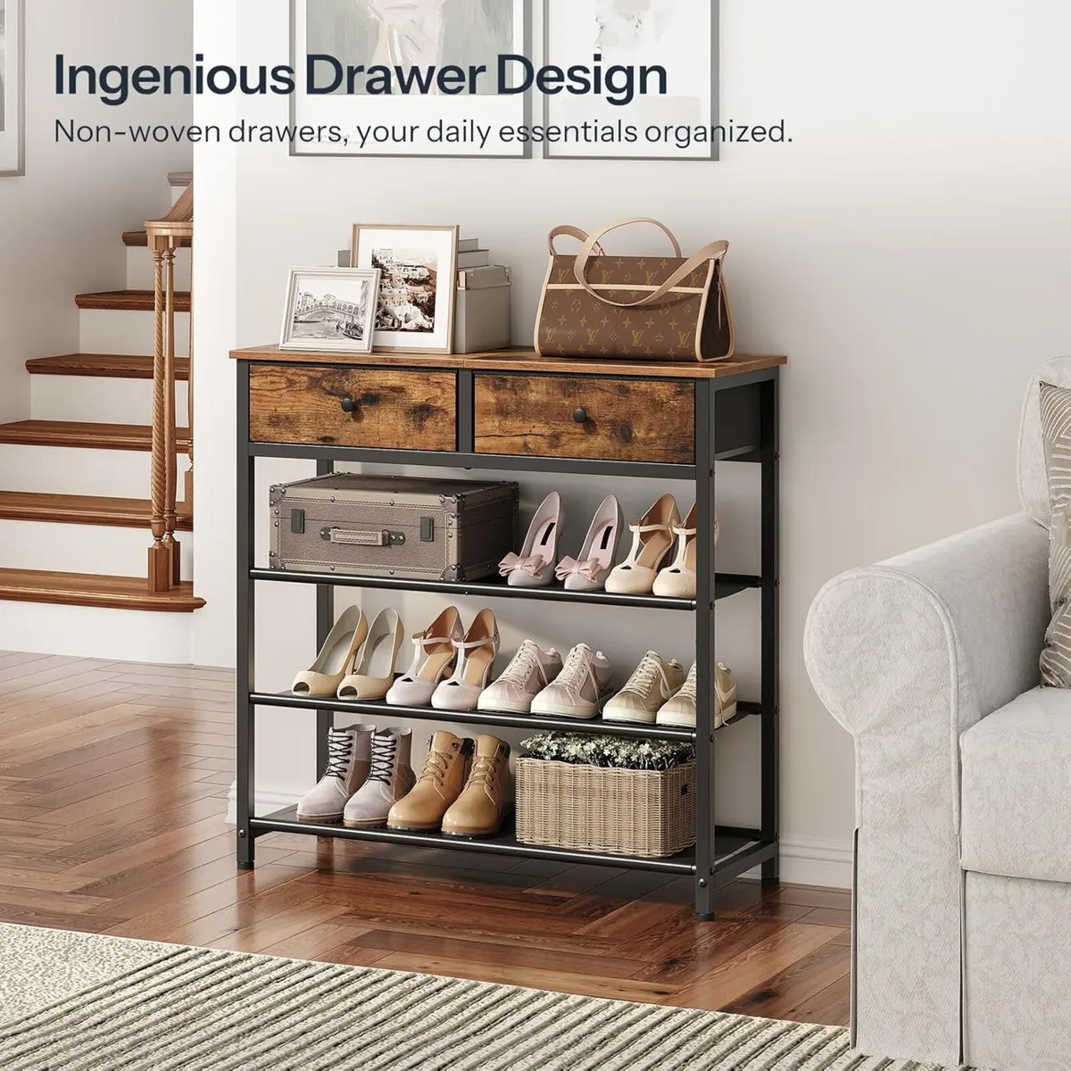 Shoe Rack 4 Tier Storage Organizer with 2 - Image 3