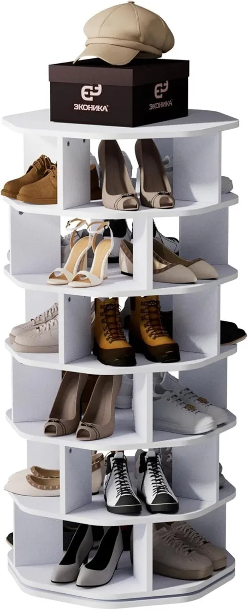 6 Tiers Rotating Shoe Rack Wood Spinning Display - Image 1