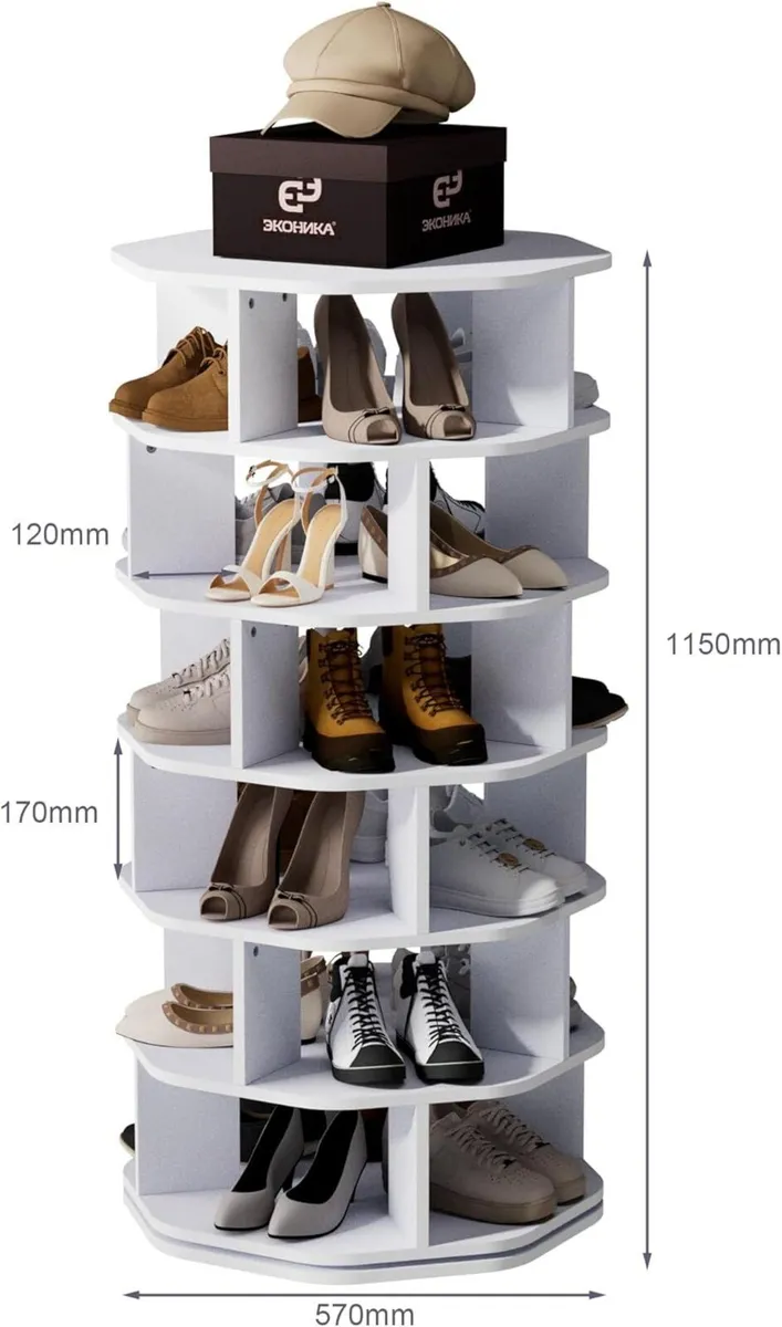 6 Tiers Rotating Shoe Rack Wood Spinning Display - Image 3