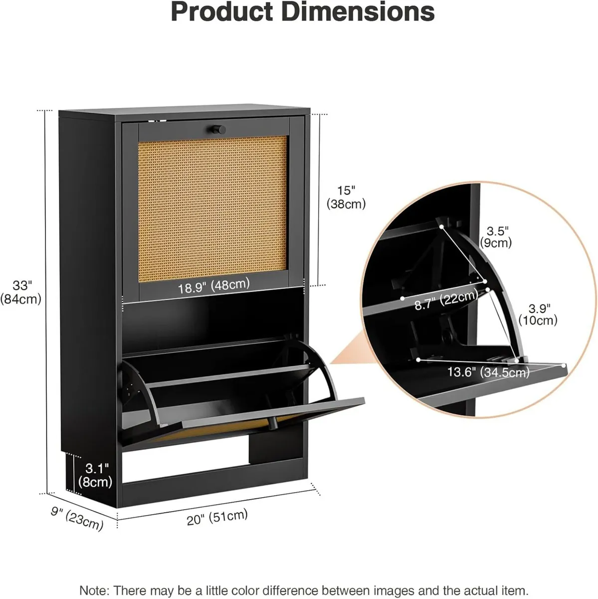 Rattan Slim 2 Drawer Shoe Cabinet for Entryway - Image 2