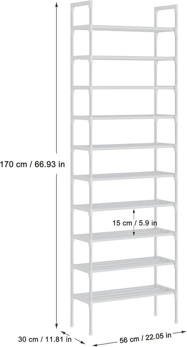 S-528 10 Tiers White Adjustable Shoe Storage Tall - Image 2