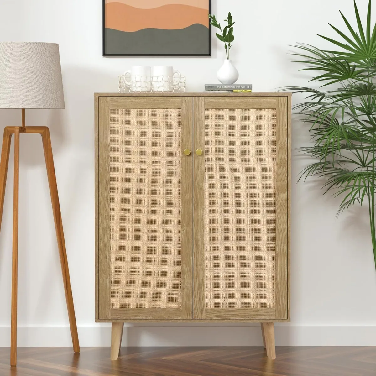 Rattan Sideboard Cabinet with 2 Doors Kitchen - Image 1