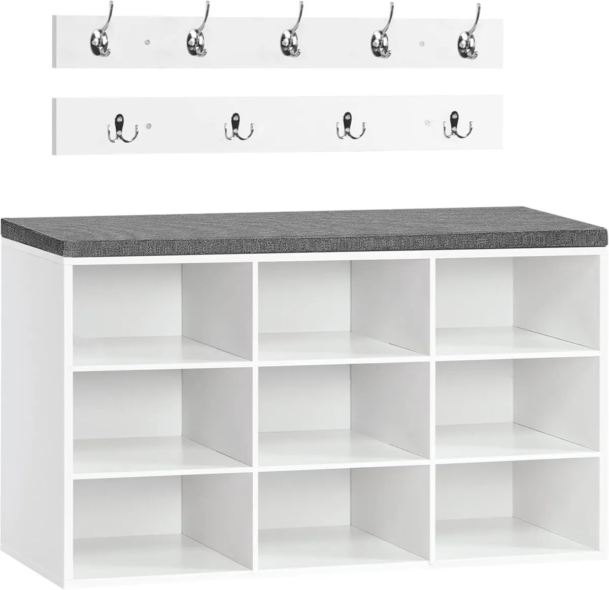 Shoe Storage Bench with Cushion and Coat Hooks - Image 1