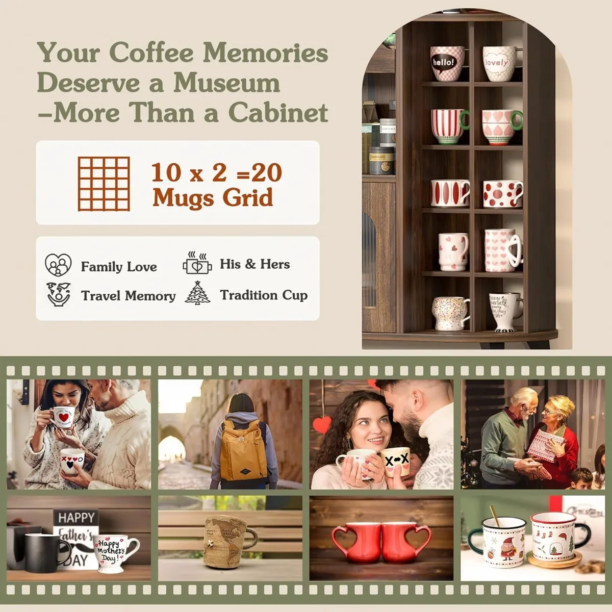 Kitchen Storage Cupboard with Mug Holder Display - Image 2