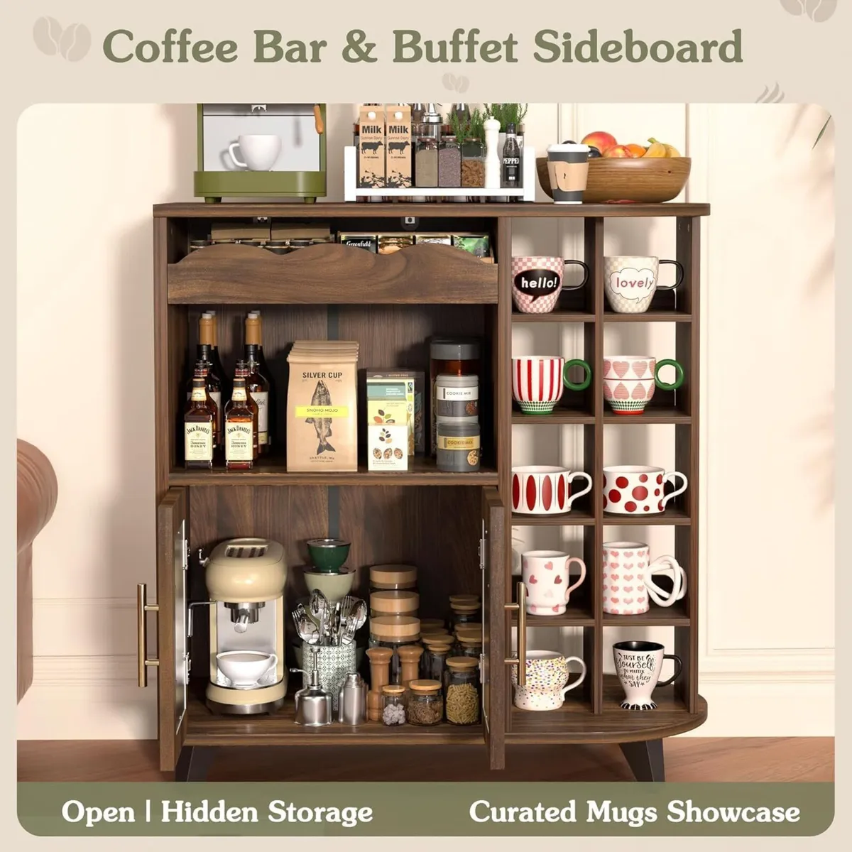 Kitchen Storage Cupboard with Mug Holder Display - Image 3