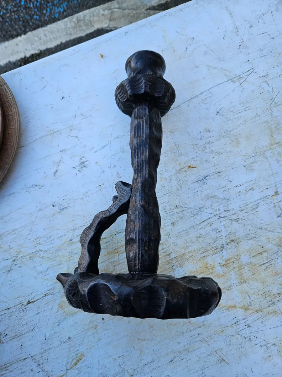 Hand Carved Wooden Candle Stick - Image 1