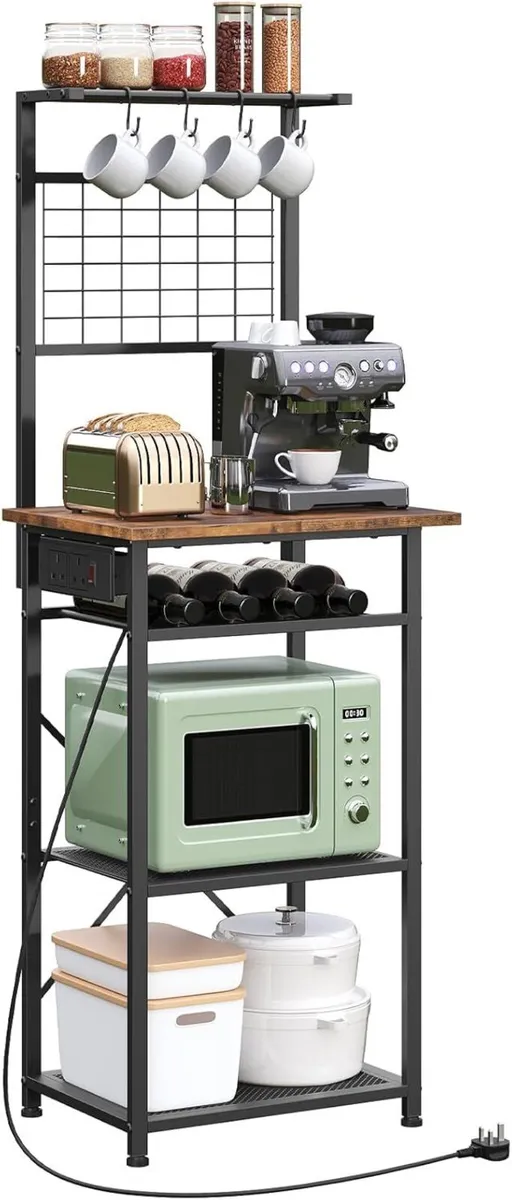 Bakers Rack Microwave Stand with Power Outlet - Image 1