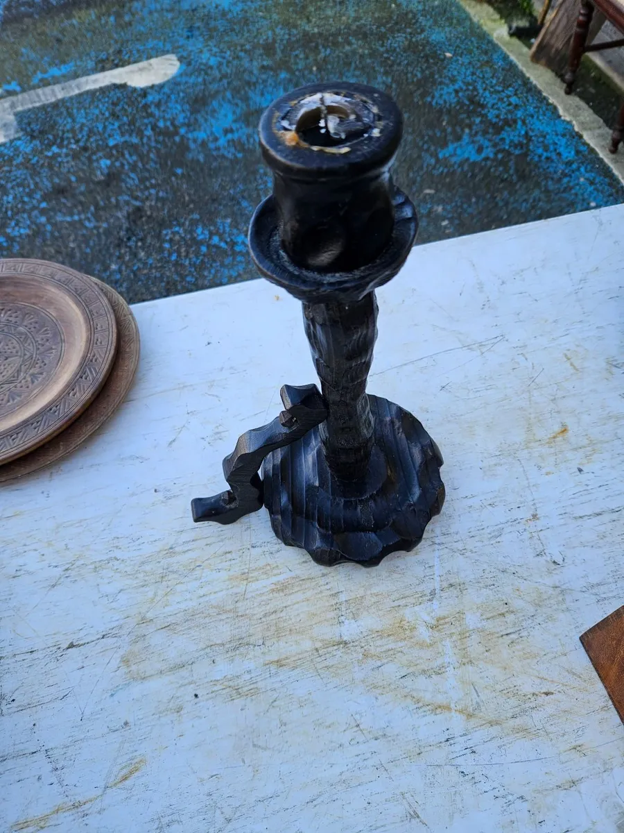 Hand Carved Wooden Candle Stick - Image 2