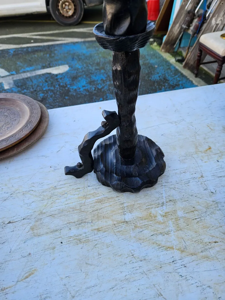 Hand Carved Wooden Candle Stick - Image 3