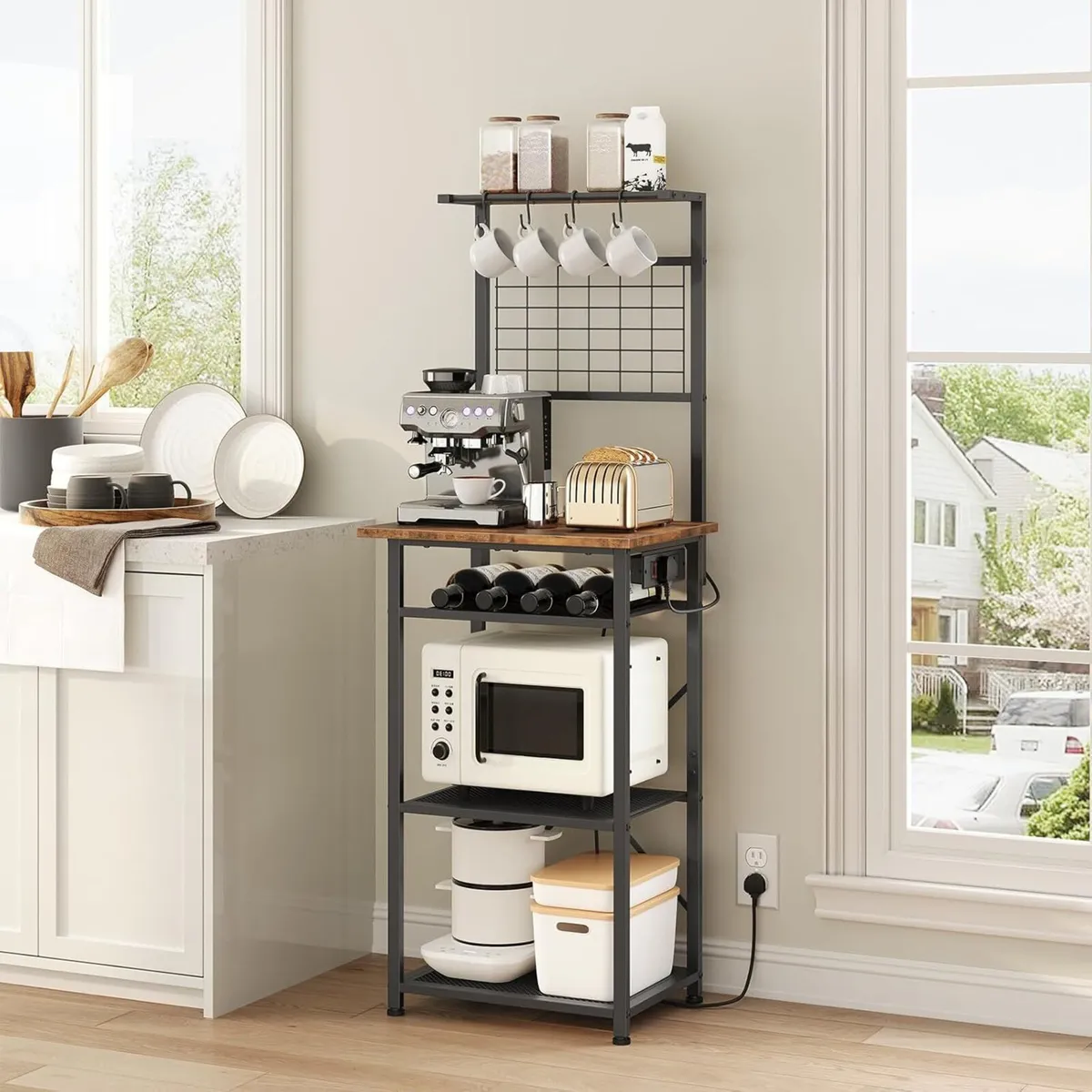 Bakers Rack Microwave Stand with Power Outlet - Image 4