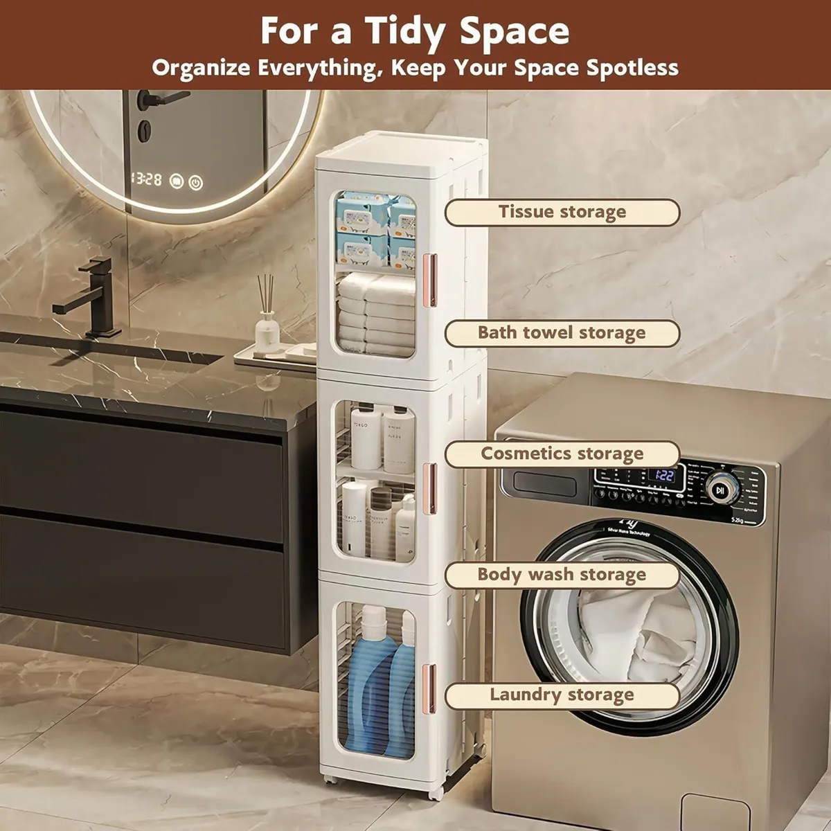 4 Tiers Tall Narrow Storage Cabinet Slim Bathroom - Image 3