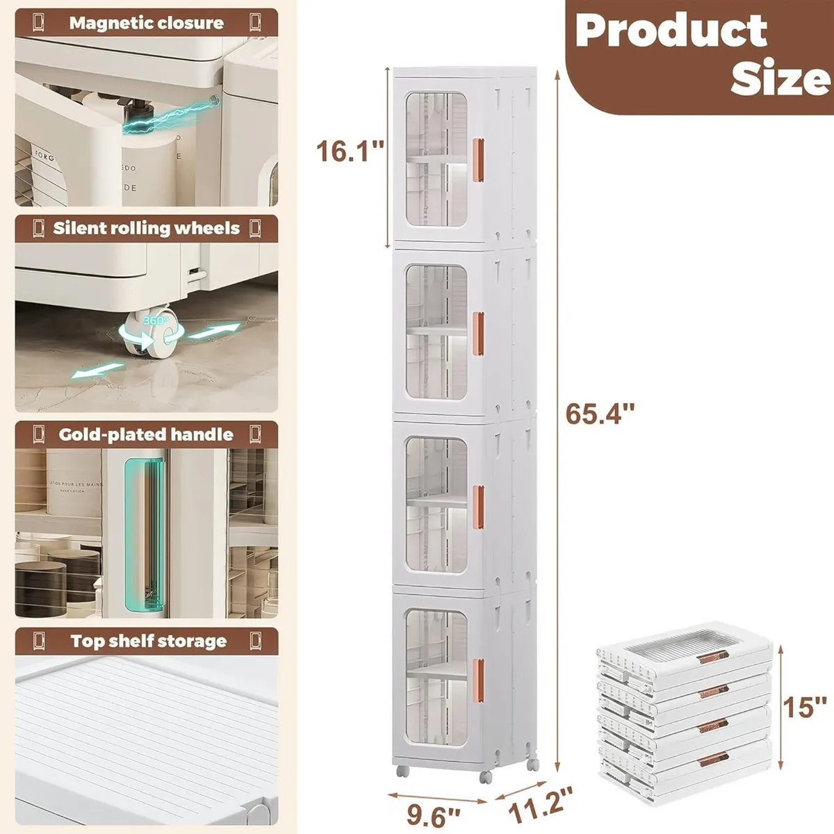 4 Tiers Tall Narrow Storage Cabinet Slim Bathroom - Image 2