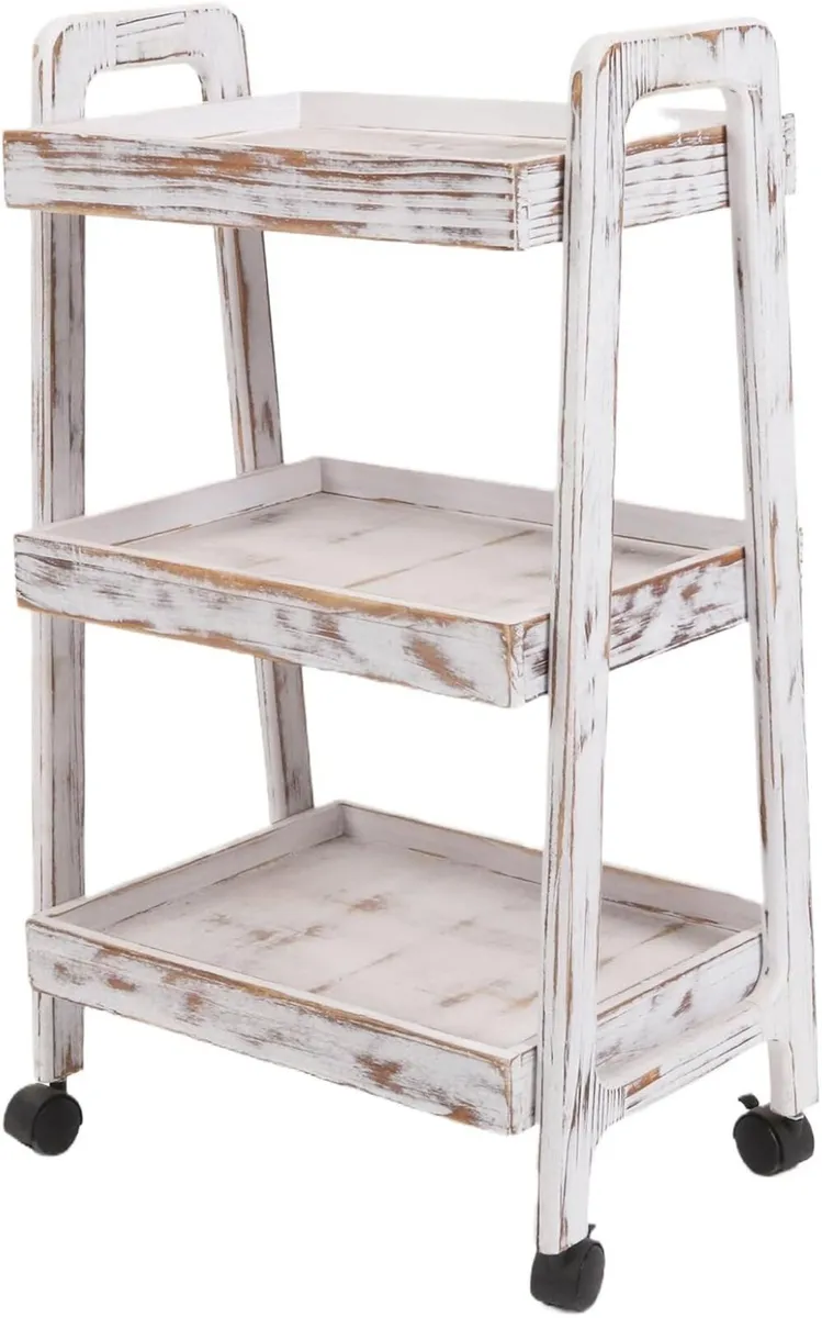 3-Tier Wooden Rolling Cart- Utility Cart wit - Image 4