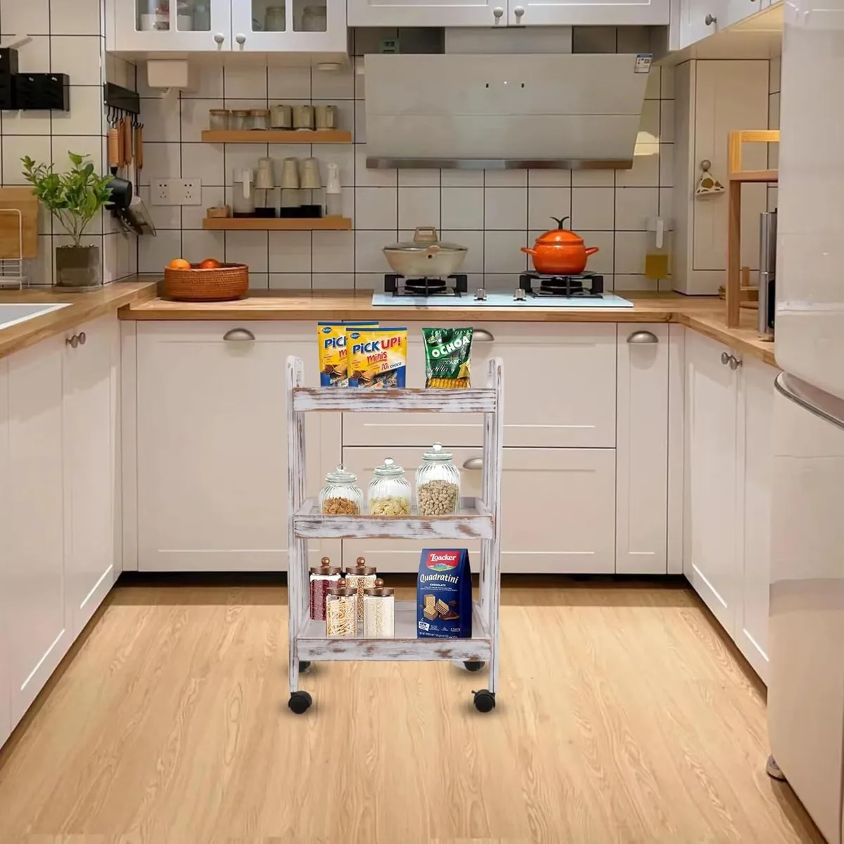 3-Tier Wooden Rolling Cart- Utility Cart wit - Image 2