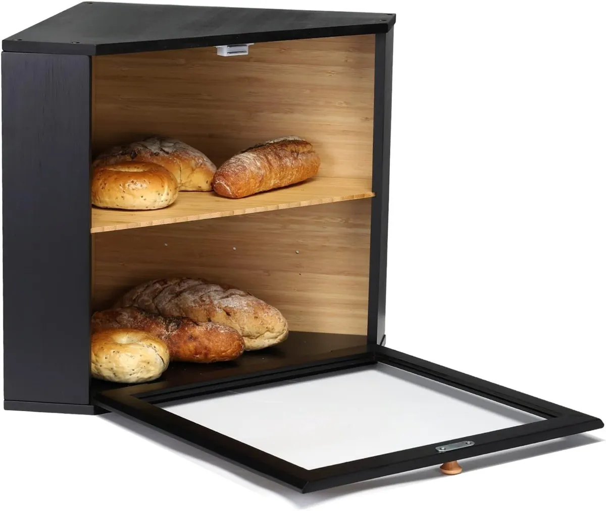 Corner Bread Bin Bamboo Two-Layer Box for Kitchen - Image 4