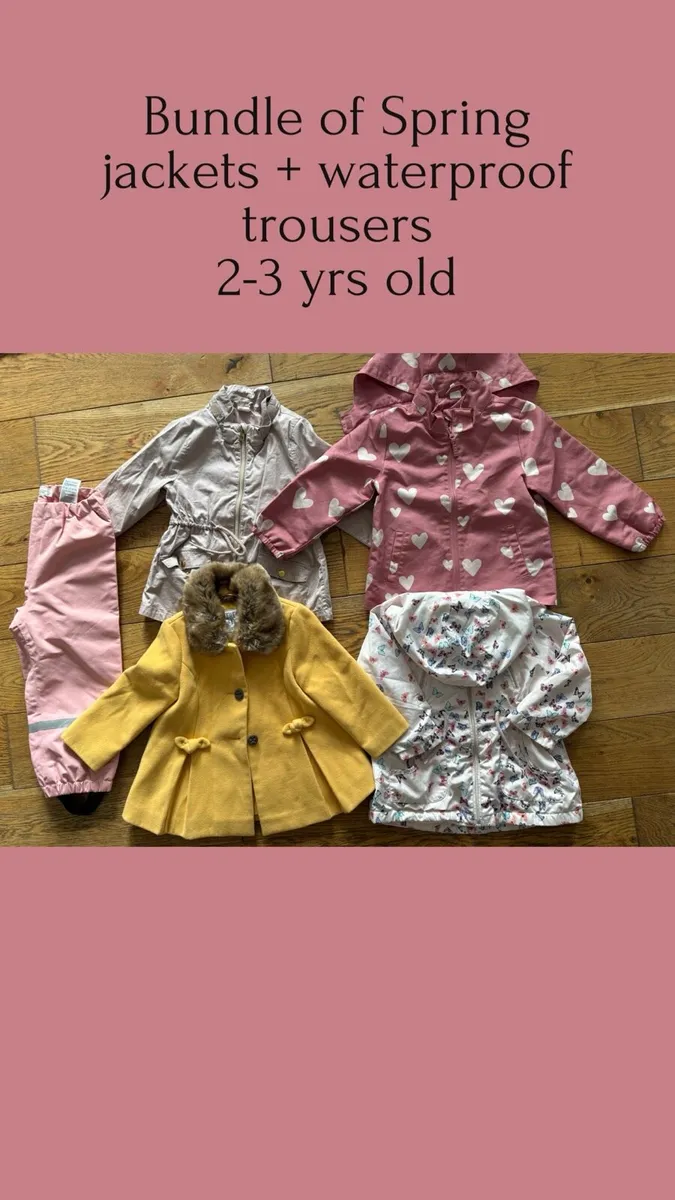 Bundle of jackets + waterproof trousers, 2/3 yrs