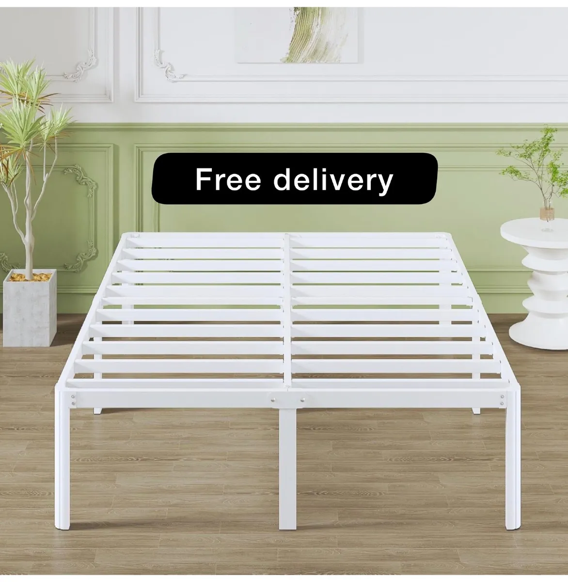 High White Double Bed Frame 4ft 6 with Rounded Cor - Image 1