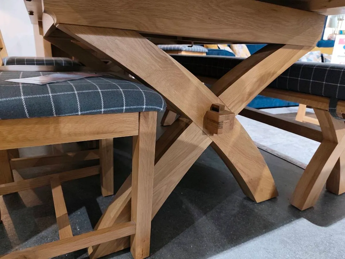 Extending Oak X Leg Farmhouse Dining Table, New - Image 4