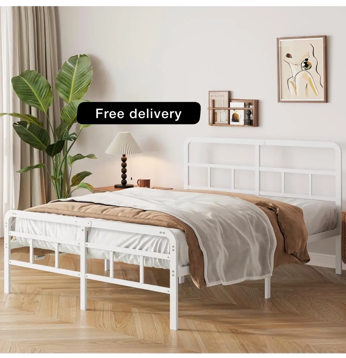 4ft6 Double Bed Frame with Curved Headboard - Image 1