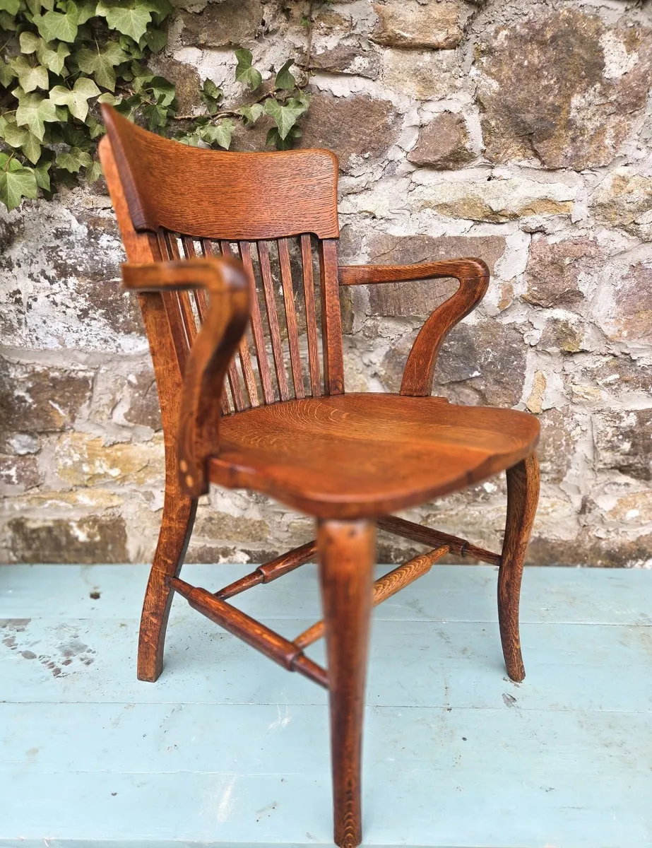 Victorian Oak Bankers Chair- Circa 1890 - Image 2