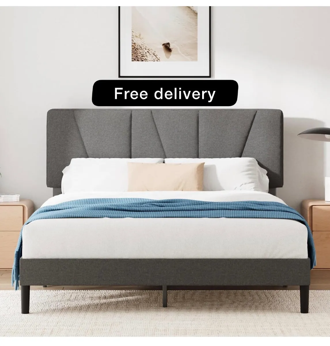 Maya Double Upholstered Bed Frame with Headboard ( - Image 1
