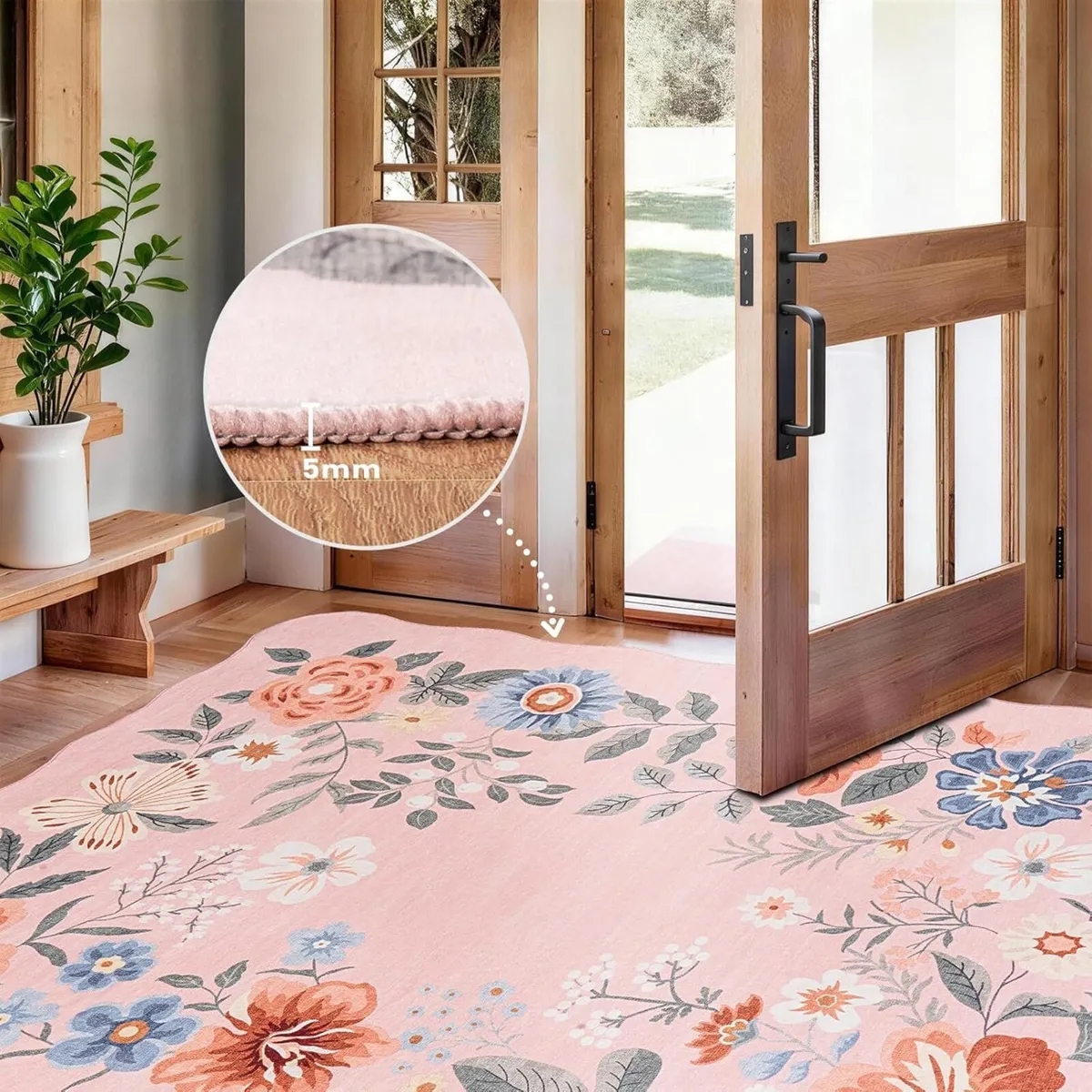 Living Room Rug Large Low Pile Vintage Scalloped - Image 3