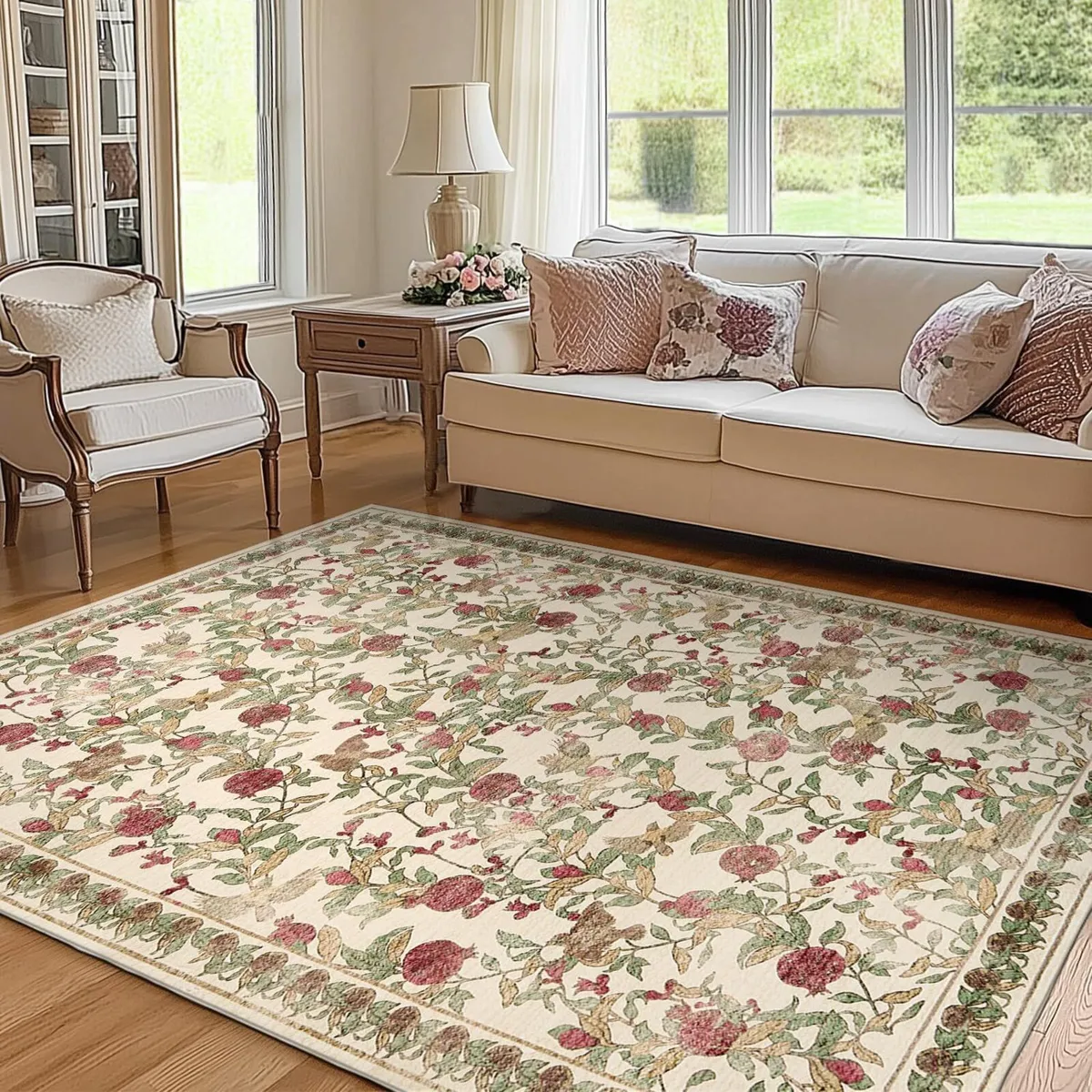 Floral Area Rug 120x180cm Washable Vintage Soft - Image 1