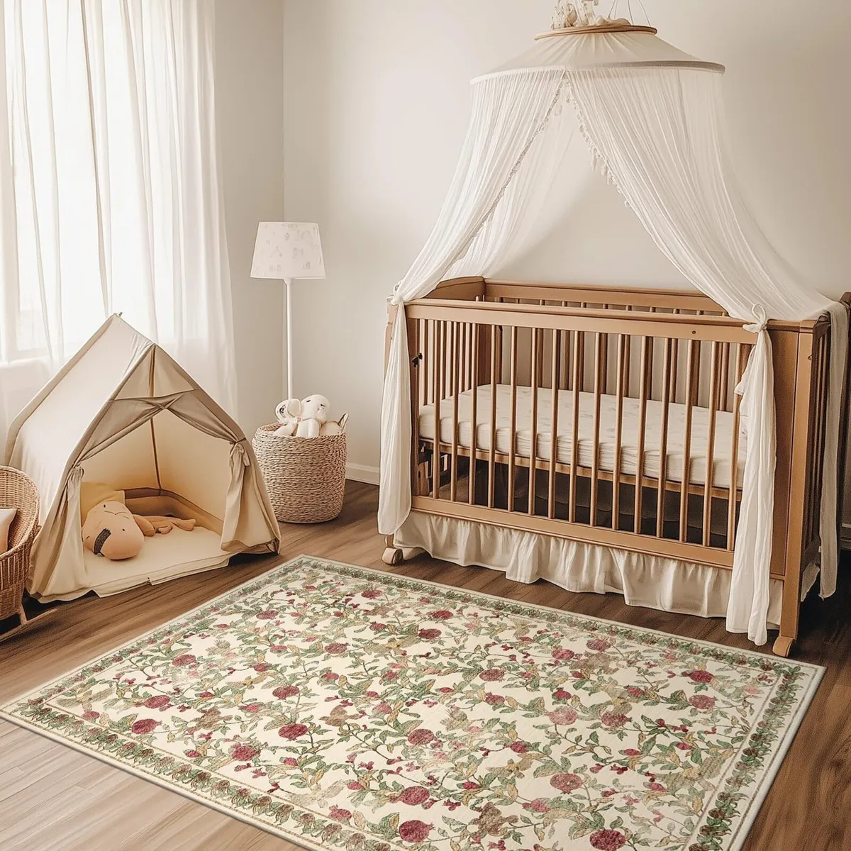 Floral Area Rug 120x180cm Washable Vintage Soft - Image 2