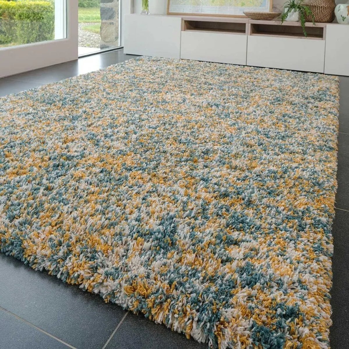 Large Ochre Fluffy Shaggy Shag Carpet Rug - Image 1