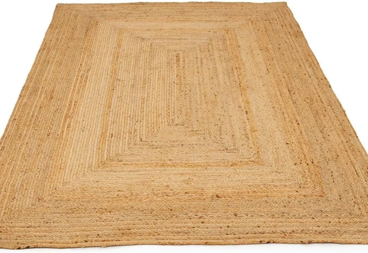 Jute Rug Natural Beige Rustic Golden Rectangular - Image 2