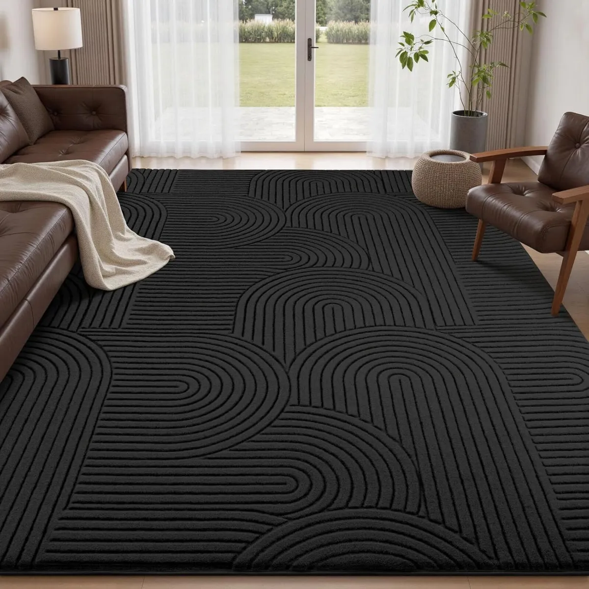 Rugs Living Room 200x300cm Black Soft Shaggy Rug - Image 1