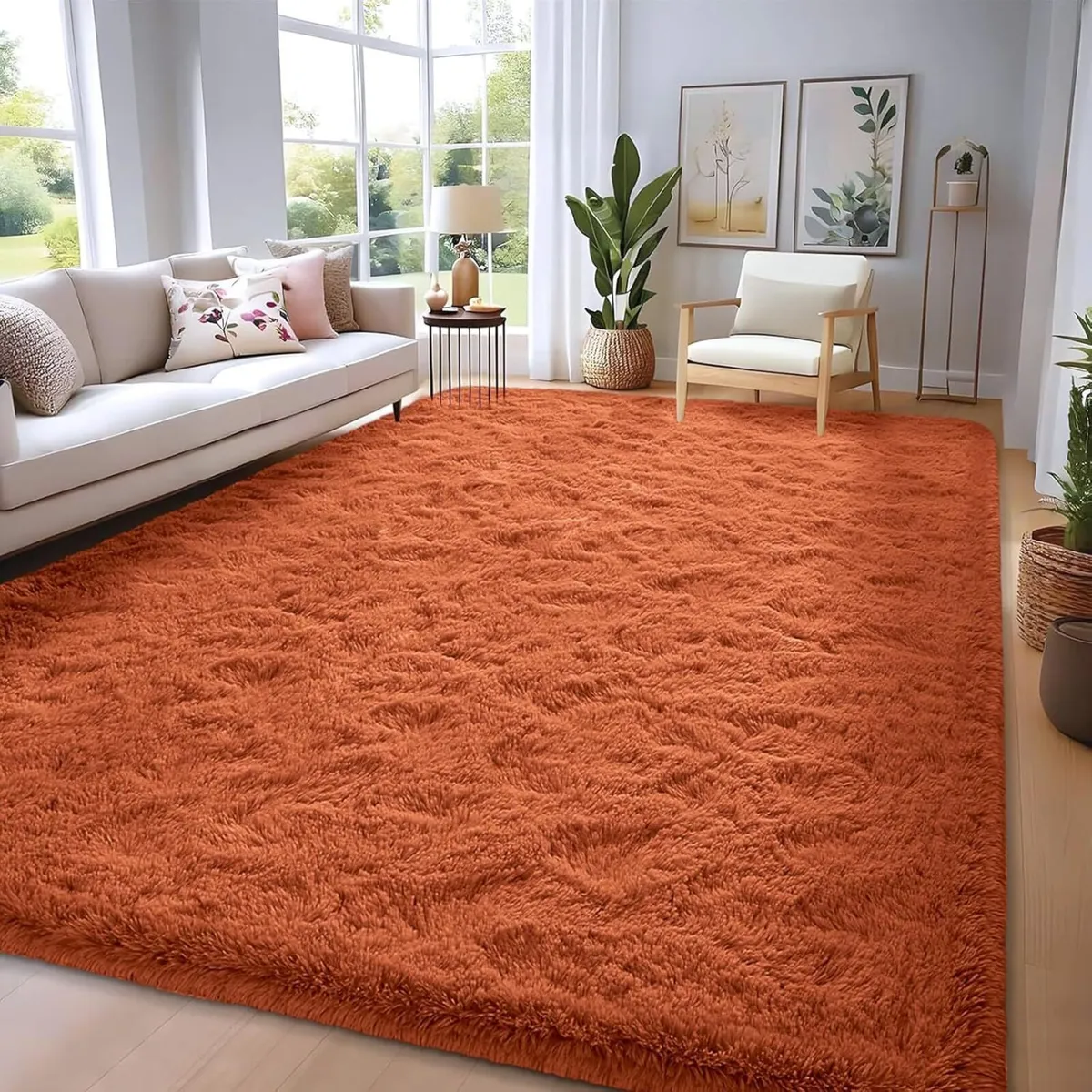 240x300cm Orange Shaggy Rug – Large Soft Fluffy - Image 1
